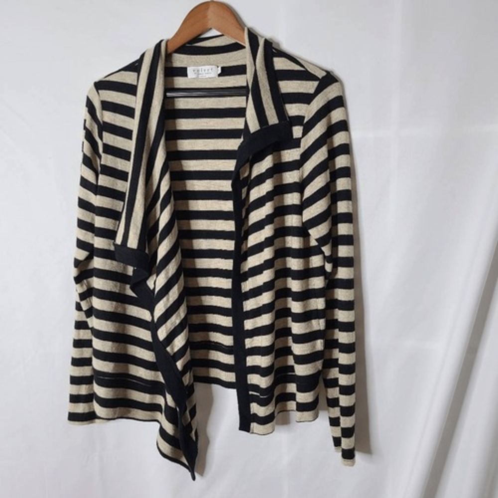 Velvet by Graham & Spencer Violetta Striped Asymmetrical Soft Knit Cardigan sz L
